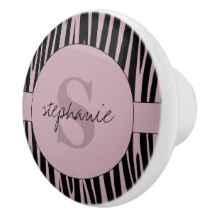 Bouton De Porte En Céramique Nom personnalisé Monogramme Zebra stripes motif