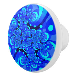 Bouton De Porte En Céramique Nuances de bleu moderne art fractal Abstrait