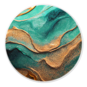 Bouton De Porte En Céramique Océan Turquoise et bronze Abstrait Art