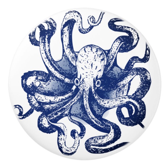 Bouton De Porte En Céramique Octopus bleu (Devant)