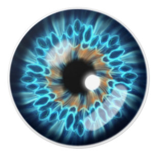 Bouton De Porte En Céramique Oeil d'iris bleu et orange
