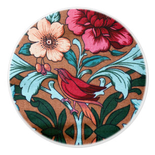 Bouton De Porte En Céramique Oiseau rouge Art nouveau