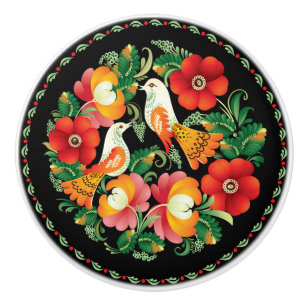 Bouton De Porte En Céramique Oiseaux et fleurs hongrois