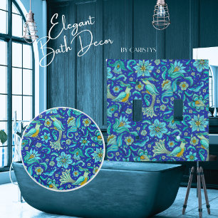 Bouton De Porte En Céramique Oiseaux Floraux Royal Blue, Jaune