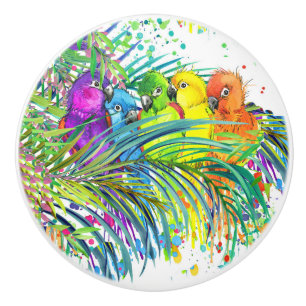 Bouton De Porte En Céramique Oiseaux tropicaux d'un brin de céramique