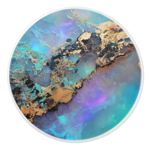 Bouton De Porte En Céramique Opal Gold Gem Motif