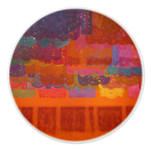 Bouton De Porte En Céramique Orange Coco Bannières mexicaines Couleurs audacieu
