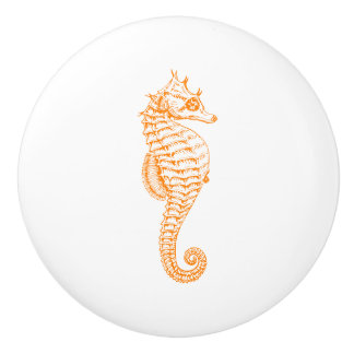 Bouton De Porte En Céramique Orange Seahorse
