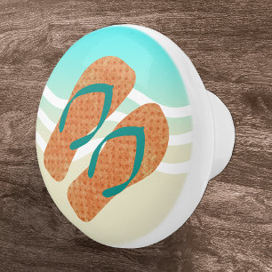 Bouton De Porte En Céramique Orange Summer Beach Vagues Flip Flops Porte Knoor