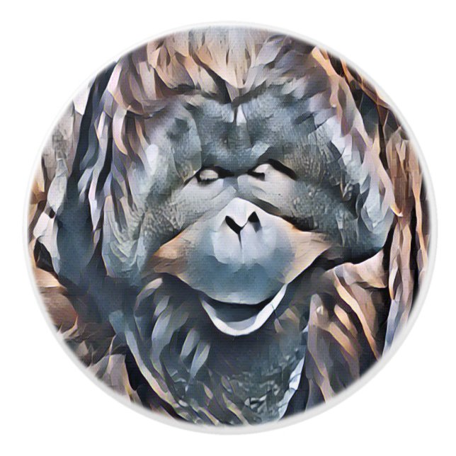 BOUTON DE PORTE EN CÉRAMIQUE ORANGUTAN (Devant)