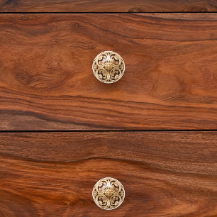 Bouton De Porte En Céramique Orbe de défilement fleuri en bois décoratif