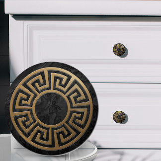 Bouton De Porte En Céramique Ornement clé grecque - Noir et Or