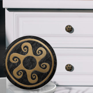 Bouton De Porte En Céramique Ornement clé grecque - Noir et Or
