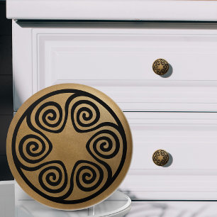 Bouton De Porte En Céramique Ornement clé grecque - Noir et Or