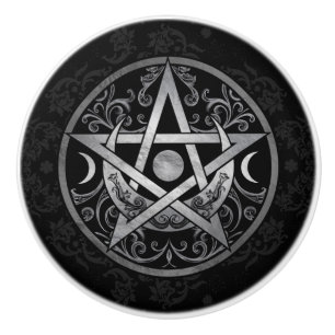 Bouton De Porte En Céramique Ornement du pentagramme - Argent et Noir