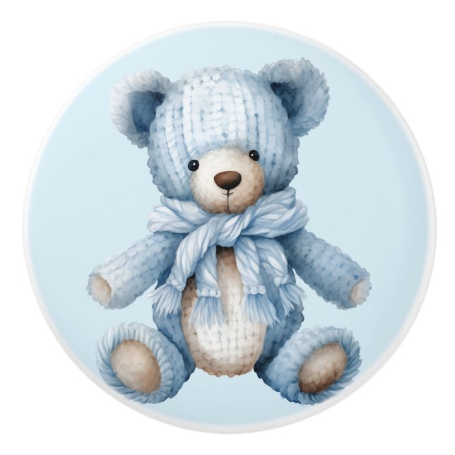 Bouton De Porte En Céramique Ours bleu Teddy (Devant)