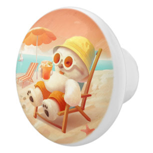 Bouton De Porte En Céramique Ours de plage d'été