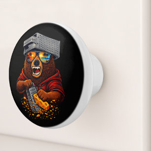 Bouton De Porte En Céramique Ours Rétro Avec Chapeau Râpe à Fromage et Lunettes