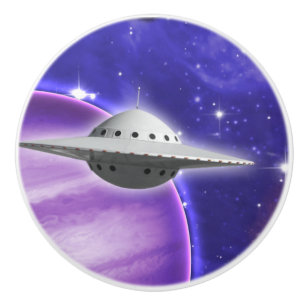 Bouton De Porte En Céramique OVNI dans l'espace violet planète rose étoiles gal