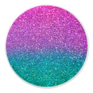Bouton De Porte En Céramique Pailleté Rose Turquoise Aqua Bleu Et Violet