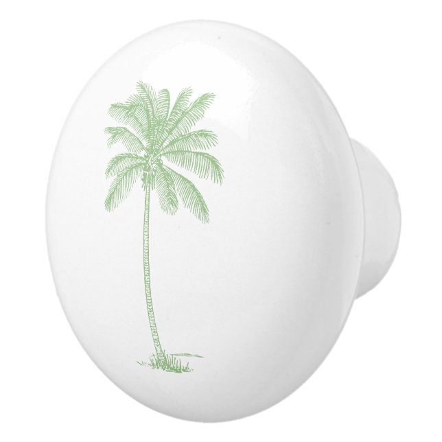 Bouton De Porte En Céramique Palmier blanc et vert (Droite)