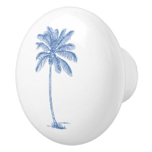 Bouton De Porte En Céramique Palmier bleu et blanc