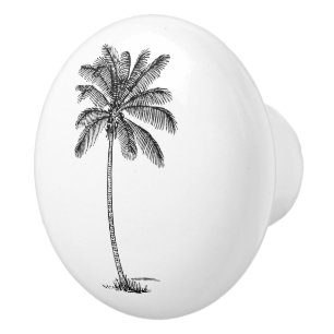 Bouton De Porte En Céramique Palmier noir et blanc