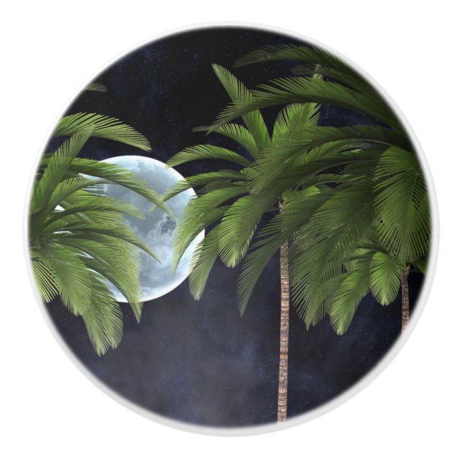Bouton De Porte En Céramique Palmiers contre la lune (Devant)