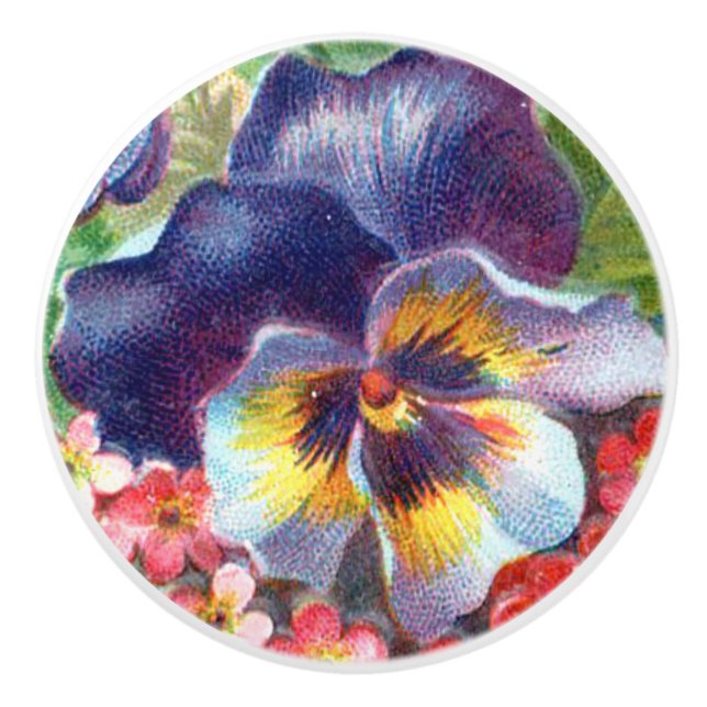 Bouton De Porte En Céramique Pansy Flower Knob Pull (Devant)