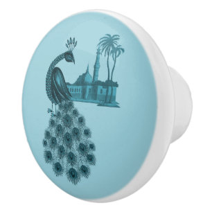 Bouton De Porte En Céramique Paon Bleu Romantique