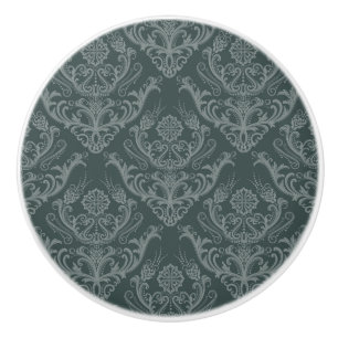 Bouton De Porte En Céramique Papier peint floral vert de luxe de damassé