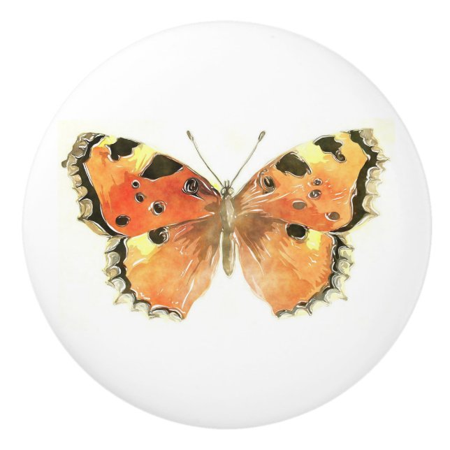 Bouton De Porte En Céramique Papillon d'aquarelle orange (Devant)