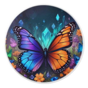 Bouton De Porte En Céramique Papillon de jardin d'améthyste cristalline