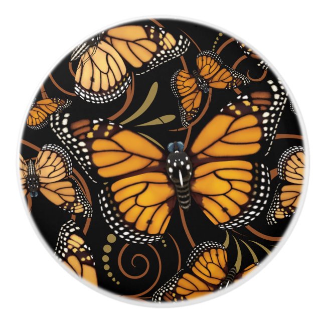 Bouton De Porte En Céramique Papillon de monarque (Devant)