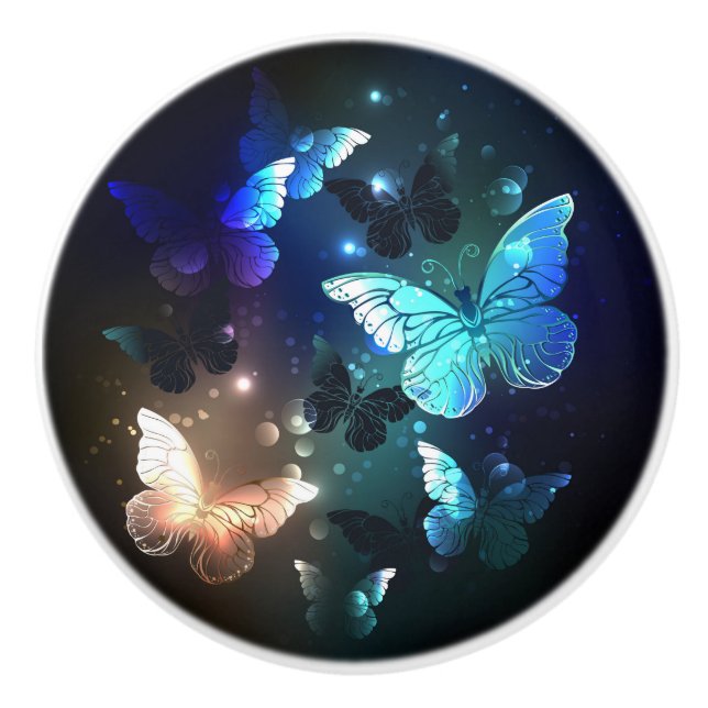 Bouton De Porte En Céramique Papillon de nuit (Devant)