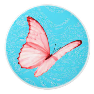Bouton De Porte En Céramique Papillon rose Cyan Ceramic Pull