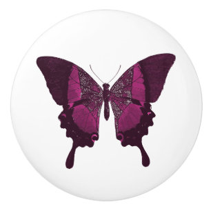 Bouton De Porte En Céramique Papillon rose et violet