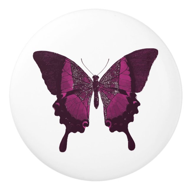 Bouton De Porte En Céramique Papillon rose et violet (Devant)