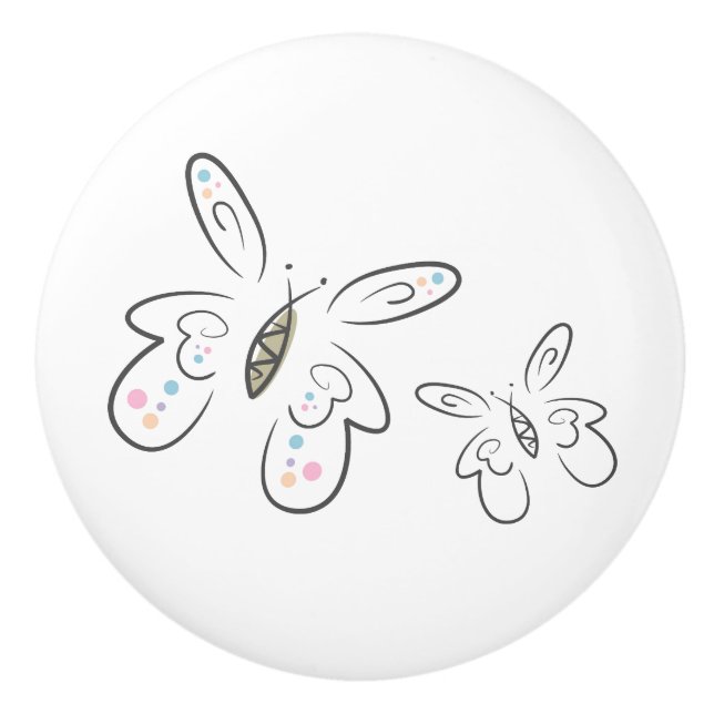 Bouton De Porte En Céramique Papillons (Devant)
