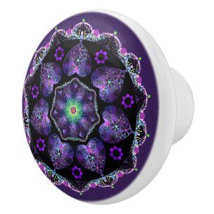 Bouton De Porte En Céramique Parapluie violet & coeurs .7