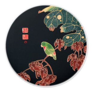 Bouton De Porte En Céramique Paroquet Vintage Oiseau Bois japonais Imprimer