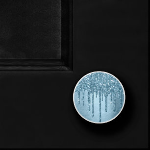 Bouton De Porte En Céramique Parties scintillant de glace à goutte   Blue Faux 