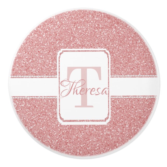 Bouton De Porte En Céramique Parties scintillant rose Personnalisé en céramique (Devant)