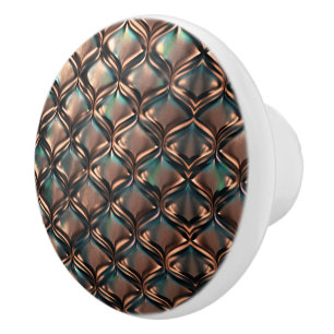 Bouton De Porte En Céramique Patina en cuivre Faux turquoise motif art unique