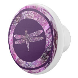 Bouton De Porte En Céramique Patine pourpre : Libellule