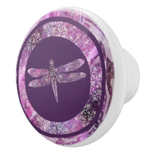 Bouton De Porte En Céramique Patine pourpre : Libellule