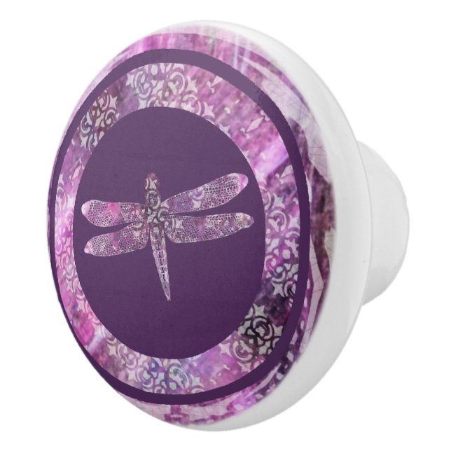 Bouton De Porte En Céramique Patine pourpre : Libellule (Droite)