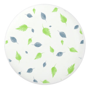 Bouton De Porte En Céramique Pattern Blue & Green Leaves