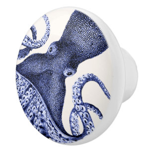Bouton De Porte En Céramique Paysage Bleu Octopus