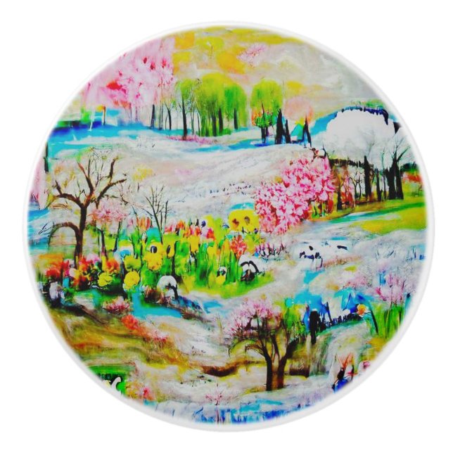 Bouton De Porte En Céramique Paysage d'aquarelle 2 (Devant)